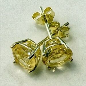 Elegant 5MM Citrine CZ 925 Sterling Silver With 14 Carat Gold Plated Earrings